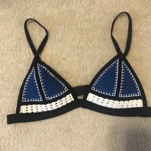 Triangl blue and white embroidered bikini top